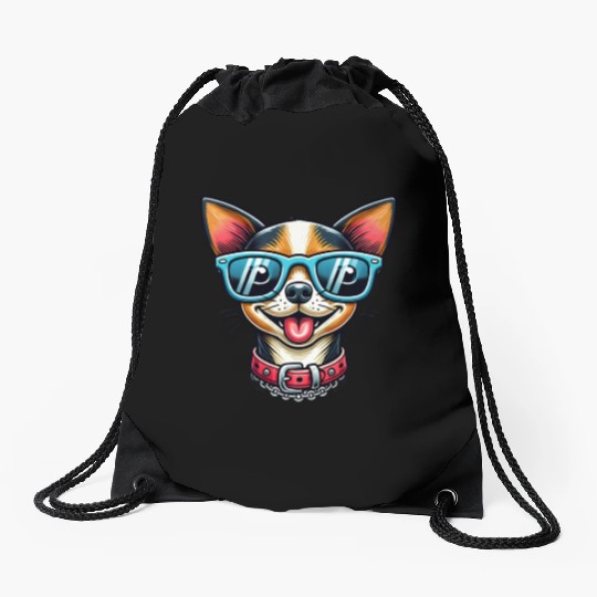 Cartoon chihuahua wearing glasses, Chihuahua lover Drawstring Bags