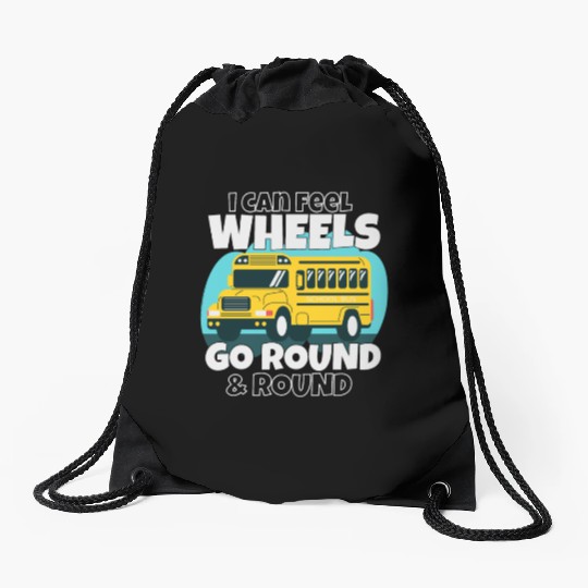 Cute back to school bus wheels go round and round Drawstring Bags