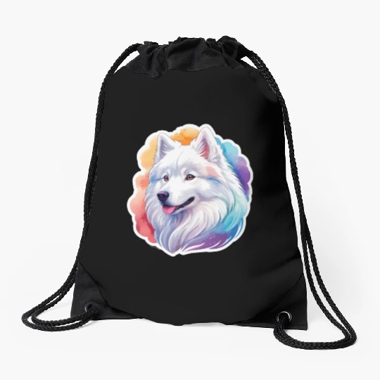 Samoyed Dog Watercolor Drawstring Bags