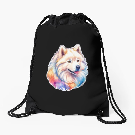 Samoyed Dog Watercolor Drawstring Bags