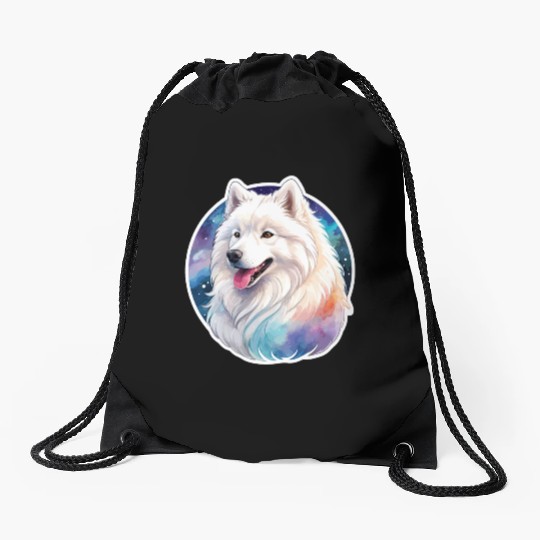Samoyed Dog Watercolor Drawstring Bags