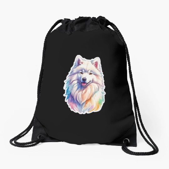 Samoyed Dog Watercolor Drawstring Bags