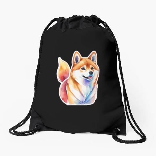Shiba Inu Watercolor Drawstring Bags