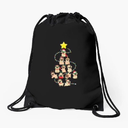 Pug Christmas Tree Dog Santa Claus Hat Xmas Merry Drawstring Bags