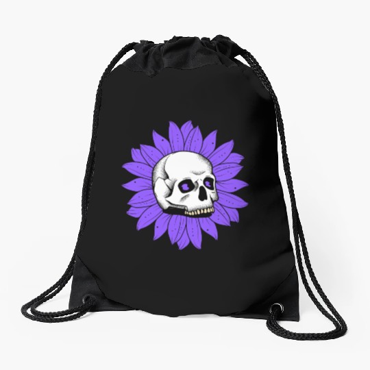 Summer Drawstring Bags with Skull and Purple Flowers – Tre