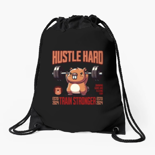 Hustle Hard Train Stronger Gym Motivation Drawstring Bags