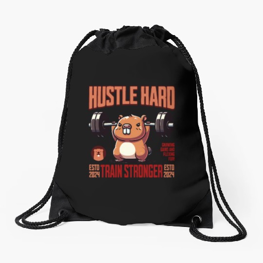Hustle Hard Train Stronger Gym Motivation Drawstring Bags