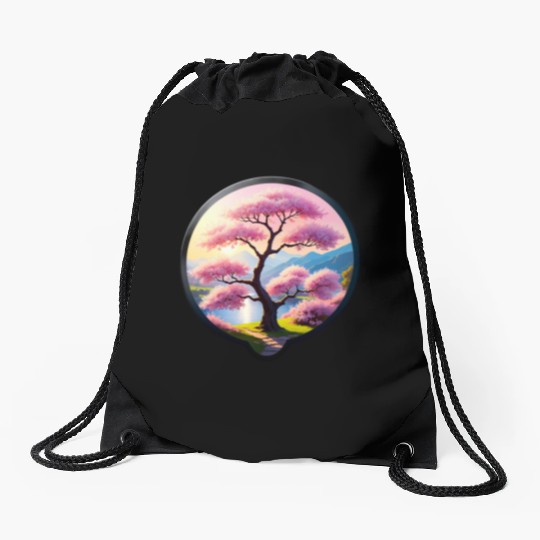 Blooming Cherry Blossom by Riverbank Drawstring Bags