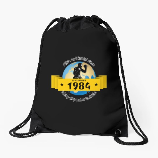 40th birthday Alive and kickin since 09/1984 Drawstring Bags