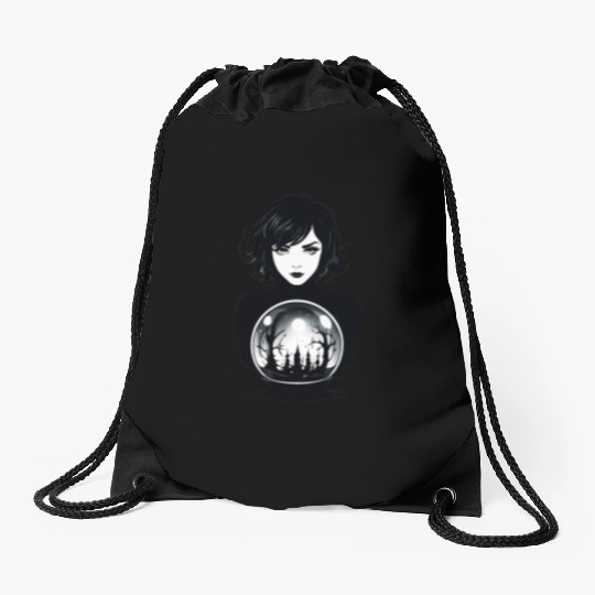 Witchy Woman Gazing into a Crystal Ball Drawstring Bags