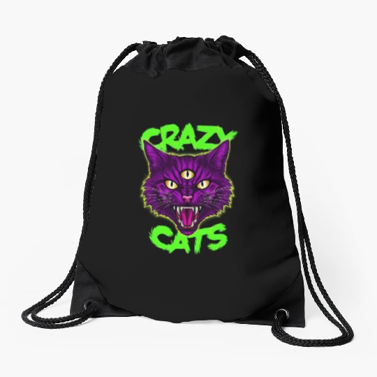 CRAZY CAT Drawstring Bags