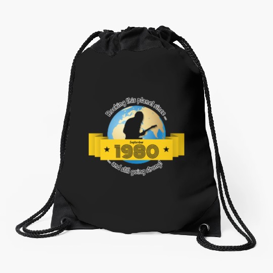 44th birthday Rocking this planet since 09/1980 Drawstring Bags