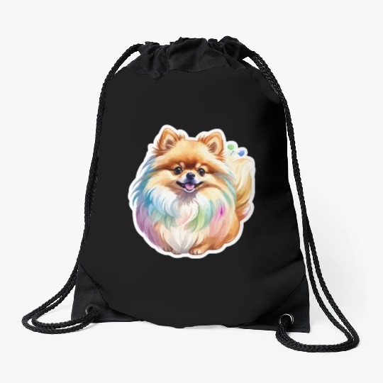 Pomeranian Watercolor Drawstring Bags