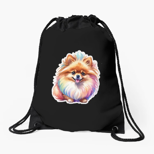 Pomeranian Watercolor Drawstring Bags