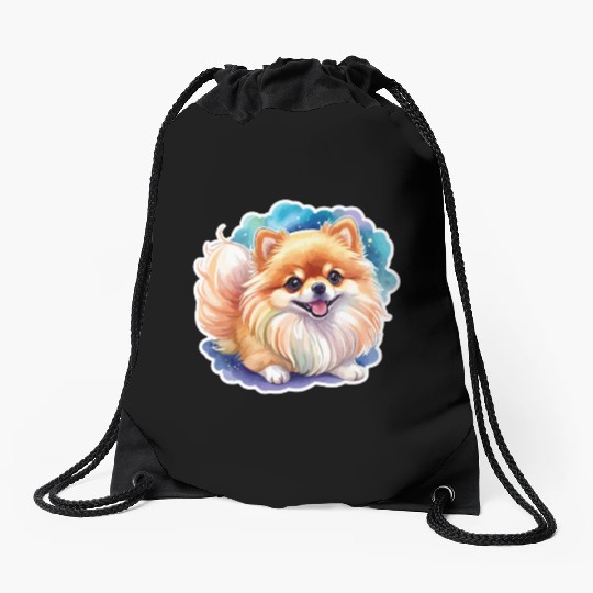 Pomeranian Watercolor Drawstring Bags