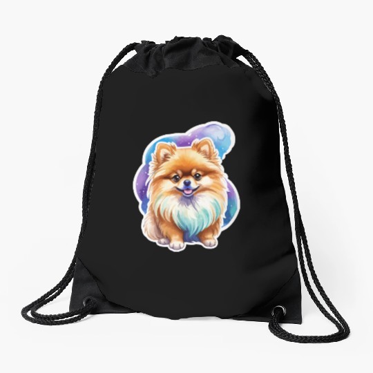 Pomeranian Watercolor Drawstring Bags