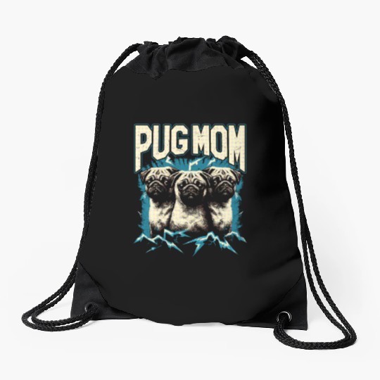 Pug Mom Bootleg Drawstring Bags
