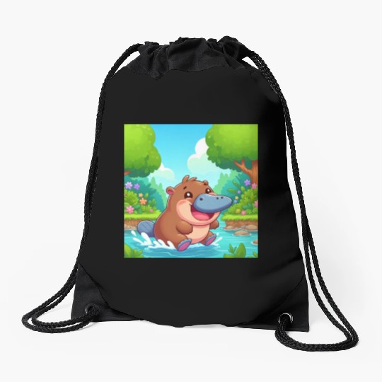 The hippo-platypus Drawstring Bags