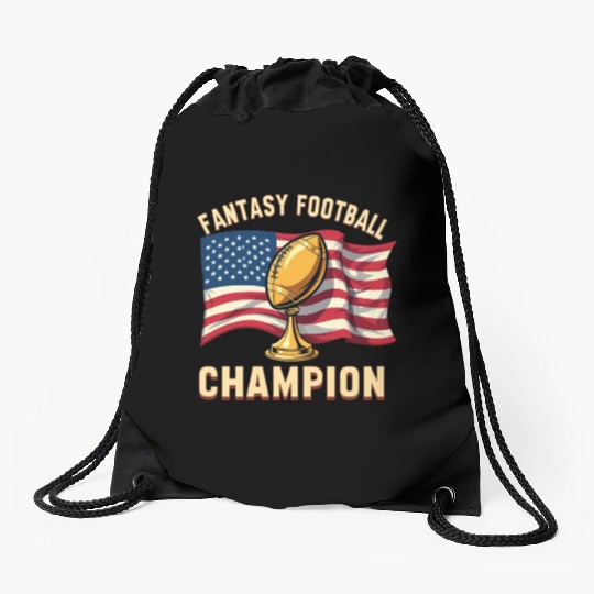 FANTASY FOOTBALL CHAMPION AMERICAN FLAG TROPHY Drawstring Bags