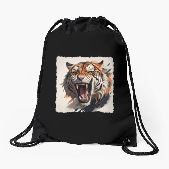Don't Make a Roaring Tiger Angry Drawstring Bags