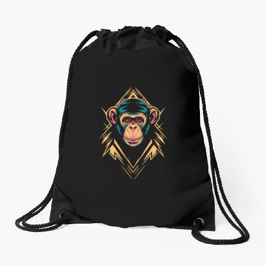 Vibrant Geometric Monkey Art with Neon Colors Drawstring Bags