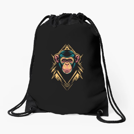 Vibrant Geometric Monkey Art with Neon Colors Drawstring Bags