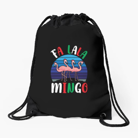 Candy Cane Flamingoes Fa La La Mingo Flamingo Drawstring Bags
