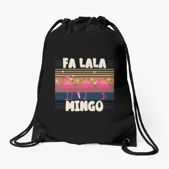 Candy Cane Flamingoes Fa La La MINGO Flamingo Drawstring Bags