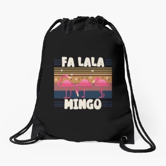 Candy Cane Flamingoes Fa La La MINGO Flamingo Drawstring Bags