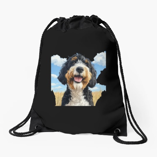 Bernedoodle Field Nature Bernedoodle Watercolor 2 Drawstring Bags