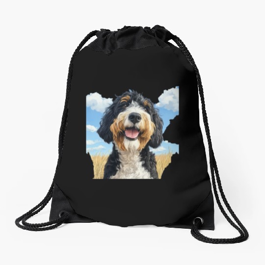 Bernedoodle Field Nature Bernedoodle Watercolor 2 Drawstring Bags