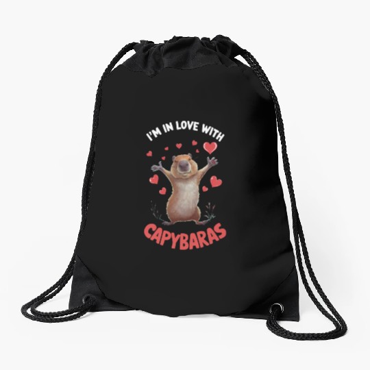 Heart Love In Love With Capybara Drawstring Bags