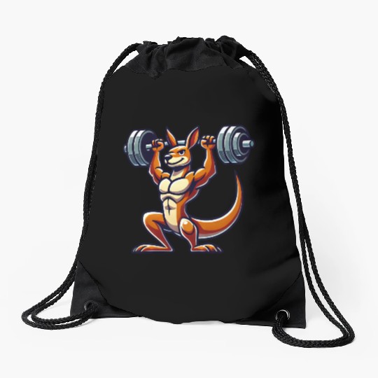 Kangaroo barbell gym fitness workout training Drawstring Bags