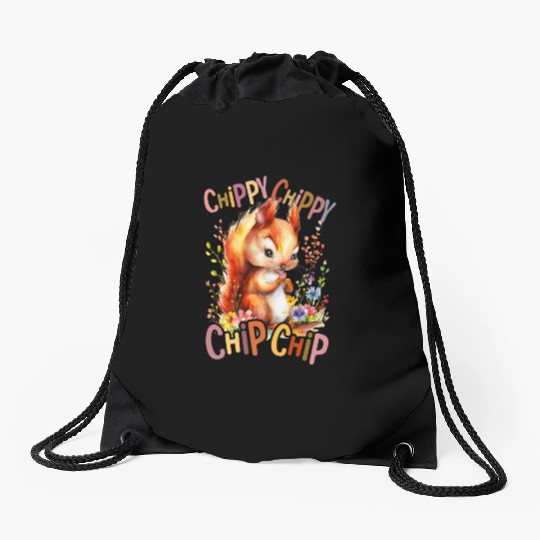 squirrel with flowers cute chipmunk squirrels chip Drawstring Bags