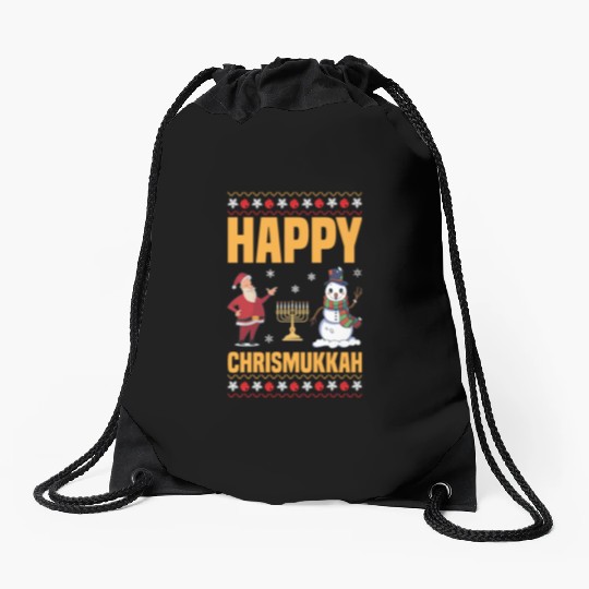 Happy Chrismukkah Funny Hanukkah Christmas Santa Drawstring Bags