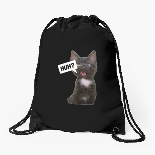 Funny Cross Eyed Cat Meme Huh Funny Cat Drawstring Bags