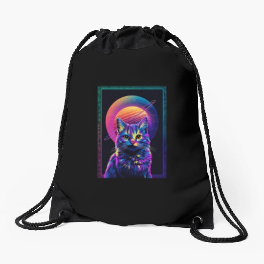 Animal Art Planet Fantasy Artwork Neon Cat with Drawstring Bags