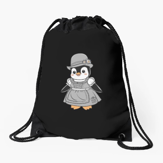 Penguin in Traditional Bavarian Outfit with Hat Drawstring Bags