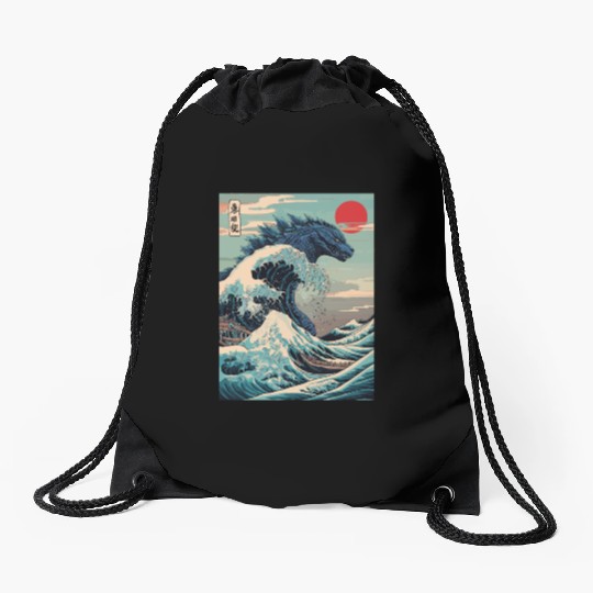 Kaiju Monster Japanese Great Wave Anime Graphic Drawstring Bags