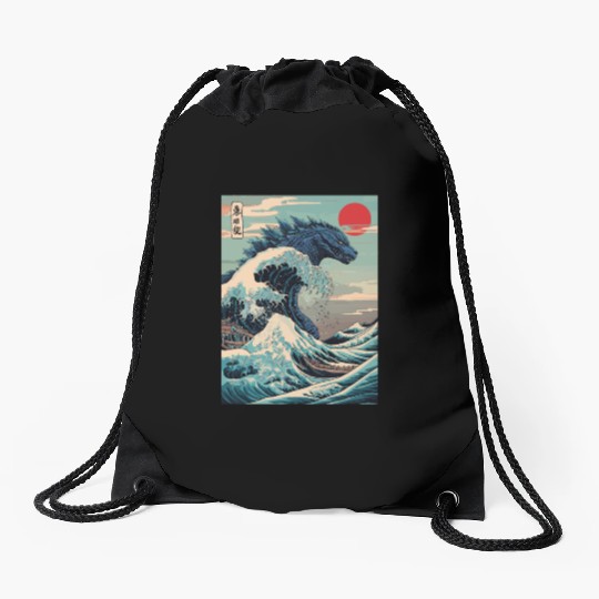 Kaiju Monster Japanese Great Wave Anime Graphic Drawstring Bags