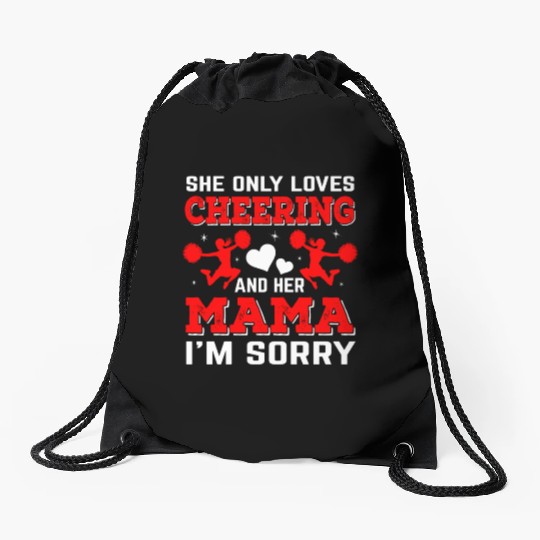 Loves Cheer Mom Cheerleading Mommy Mother's Da Drawstring Bags