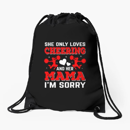 Loves Cheer Mom Cheerleading Mommy Mother's Da Drawstring Bags