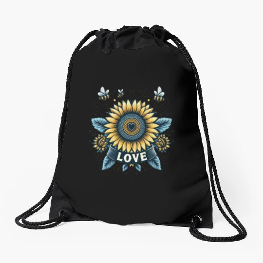Sunflower Love Drawstring Bags