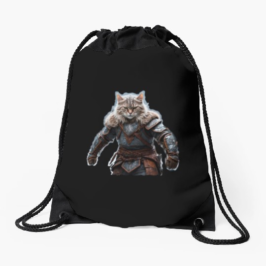 VIking cat Valhalla calling Drawstring Bags