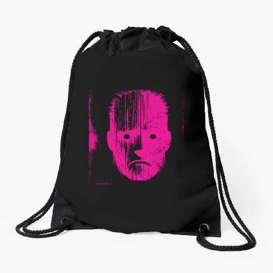 Sad Weird Face Pink Drawstring Bags