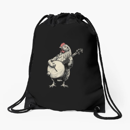 Chicken Farming Farmer Bluegrass Banjo Player Drawstring Bags