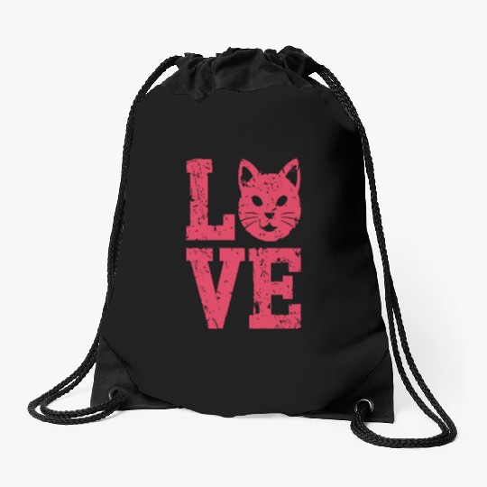 Love funny cat face Drawstring Bags