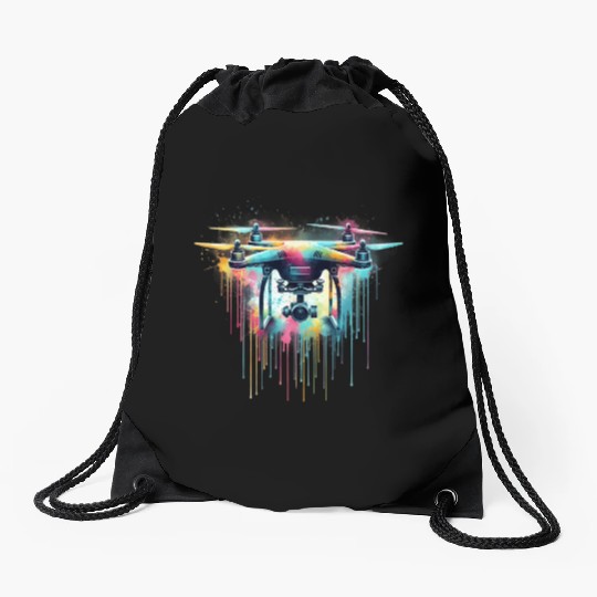 A Drone Painted In Watercolor Drawstring Bags