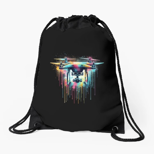A Drone Painted In Watercolor Drawstring Bags