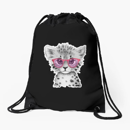 cheetah Animals with Glasses Drawstring Bags